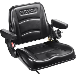 Vevor Universal Traktorsitz aus PVC-Kunstleder und Polyurethanschaum Traktor Schleppersitz mit verstellbarer Rückenlehne und Mikro-Sicherheitsschalter Fahrersitz mit Armlehnen und Sicherheitsgurt