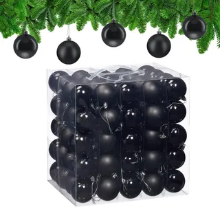 Relaxdays Weihnachtskugeln 100er Set, Weihnachtsdeko, matt & glänzend, Christbaumkugel ∅ 6 cm, Weihnachtsdeko, schwarz