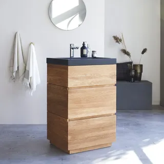 Karl - Badezimmermöbel aus massiver Eiche und Lavastein60 cm