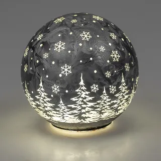 Formano LED Deko-Kugel Frosty Eisgrau 15 cm Glaskugel Timer 6h / 18h Weihnachten Deko - Farbglas in geeister-Optik mit winterlichem Dekor - Herbst Winter Weihnachtsdeko für Tisch Regal Fensterbank