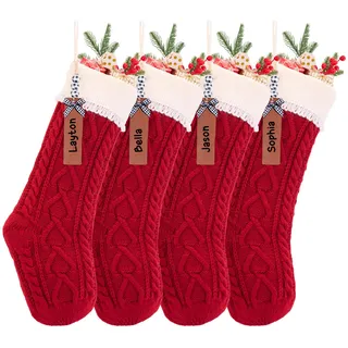 Relosy Weihnachtsstrümpfe, Kamin, Weihnachtsbaumschmuck, Ornamente für Urlaub, Familie, Freunde (weiß-rot, 4 Stück)