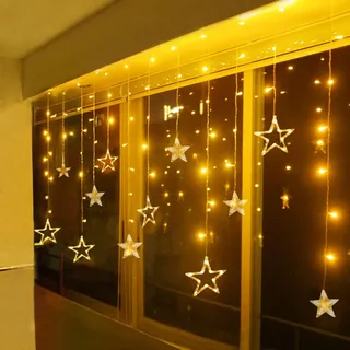 BELLALICHT LED Lichtervorhang Sterne Warmweiß Weihnachtsbeleuchtung Innen Fenster Für Weihnachten Party Hochzeit IP44 31V 8 Modi Mit Timer 138er LEDs Lichterkette Aussen 2,5M