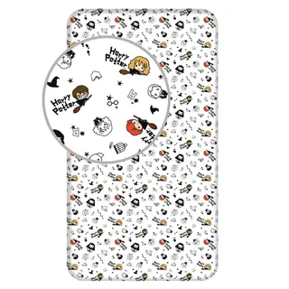 Harry Potter Spannbettuch  Icons Weiß - Einzel - 90 x 200 cm - Baumwolle - Weiß