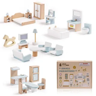 ROBUD Puppenhaus Möbel Holz Set, 23 Teilige, Puppen Zubehör Spielzeug für Mädchen und Jungen
