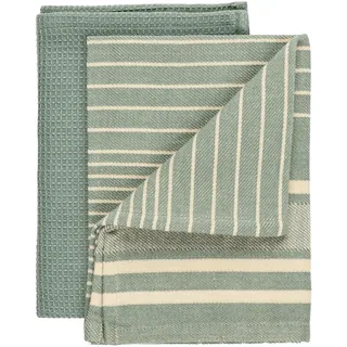 Geschirrtuch Mod. Tito saugstarkes Küchentuch Set aus 100% Baumwolle in Waffeloptik und Streifen-Design für Küche 45,0 x 65,0 cm grün