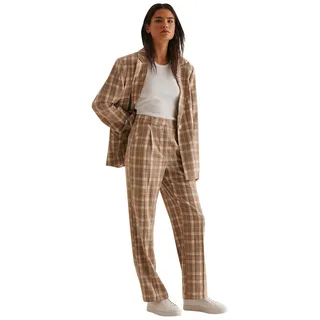 NA-KD Damen Loose Fit Suit Trousers Hose, Beige Kariert, 36 EU