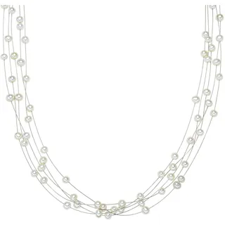 Valero Pearls Damen-Kette aus Süßwasser-Zuchtperlen in ca. 4 mm Oval weiß 925 Sterling Silber 43 cm