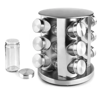 IBILI Set mit 12 Gewürzregalen und drehbarem Ständer, Edelstahl, 18,5 x 21,5 cm