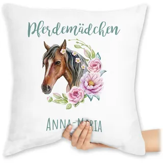 Kissen 40x40 Zierkissen - Pferde - Pferdemädchen Geschenk Pferd mit Name personalisiert I Pferdeliebhaber Sparbüchse - 40 x 40 cm - Weiß - pferdekissen Reiter pferdemotiv kissenhülle mädchen