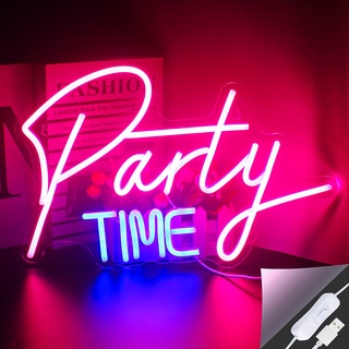 Looklight Party Time Neonschild Rosa blaue LED Neonlicht Party Leuchtreklame USB betriebene Acrylbuchstaben LED Wandleuchte für Geburtstag Hochzeit Weihnachten Club Pub Bar Party Dekor