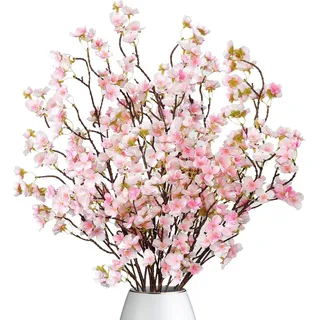 Dremisland 4 Stück Künstliche Kirschblüte Zweige Rosa Pfirsichblumen 100cm Gefälschte Kunstblumen Bulk Seidenblumen Kunstpflanzen Dekoblumen Lange Stiele für Hochzeit Tisch Vase Dekor