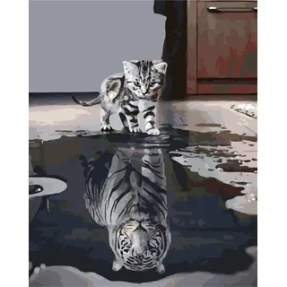 WOWDECOR DIY Malen nach Zahlen für Erwachsene Kinder Mädchen, Katze oder Tiger 40x50 cm Vorgedruckt Leinwand-Ölgemälde (ohne Rahmen)