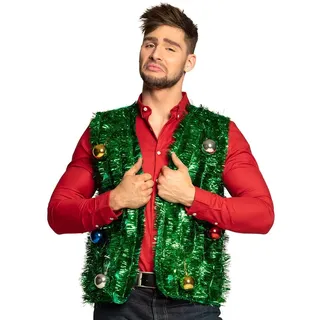 Boland 13446 - Weste Weihnachtsbaum, Größe M/L, Grün, Unisex, ärmellose Jacke mit Lametta und bunten Weihnachtskugeln, Weihnachtsbaum, Wichtel, Weihnachten, Kostüm, Karneval, Mottoparty