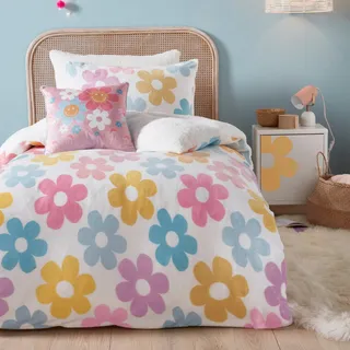 Bedlam - Retro Flower – Fleece-Bettbezug-Set – Doppelbett-Größe in Mehrfarbig