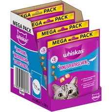 Whiskas Knuspertaschen Katzensnacks mit Lachsgeschmack, 4x180g (4 Packungen) - unterschiedliche Produktverpackungen erhältlich