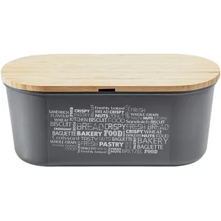 Homeware Profession. Brotbox , Grau , Kunststoff , Bambus , rechteckig , 14x18x34 cm , lebensmittelecht, Schneidebrett , Küchenzubehör, Vorratsbehälter, Brotkästen