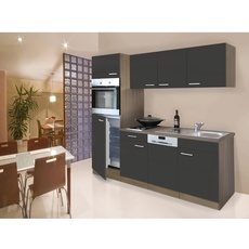 Bild von Küchenzeile Economy Eiche York Nachbildung E-Geräte 205 cm mit Edelstahlkochmulde grau