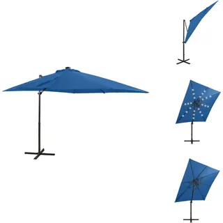 vidaXL Ampelschirm mit Mast und LED-Beleuchtung Azurblau 250 cm - Sonnenschirme & Sonnenschutze - Blau