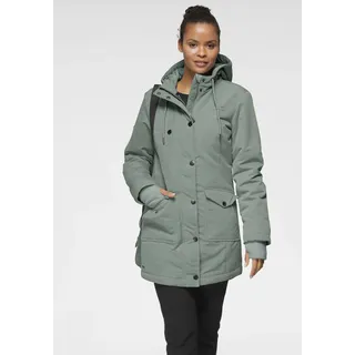 Langjacke KANGAROOS, Damen, Gr. 34, grün (mint, grau), Web, Obermaterial: 100% Polyester. Futter: 100% Polyester. Wattierung: 100% Polyester, gepunktet, kontrastfarbene Details, unifarben mit Farbeinsatz, figurumspielend Po-bedeckend, Jacken Langjacke, für den Übergang, aus leichtem Webmaterial, modisch