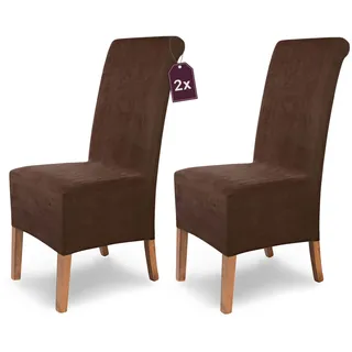 SCHEFFLER-Home Stuhlhussen 2er Set Leon Braun/elastische Wildleder Hussen für Stühle/Robustes Freischwinger Hussen Set/Stuhlhussen Stretch & Lederoptik/Stuhl Hussen waschbar