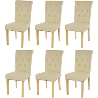 Mendler 6er-Set Esszimmerstuhl Chesterfield II, Stuhl Küchenstuhl, Nieten Kunstleder, creme, helle Beine