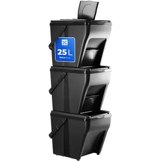 KADAX modularer Mülleimer aus Kunststoff "Arbol", Biomülleimer, Müllsortierer, Schwarz, 25L, 3 Stück - Schwarz