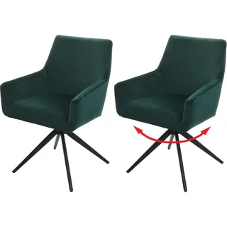 2er-Set Esszimmerstuhl HWC-L91, Küchenstuhl Armlehne drehbar Auto-Position Stoff MVG grün - Grün
