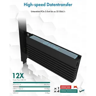 ICY BOX PCI Express Karte, M.2 NVMe SSD zu PCIe 3.0 Adapter, Kühler, LED Beleuchtung, M-Key, 2230, 2242, 2260, 2280, schwarz, ARGB LED