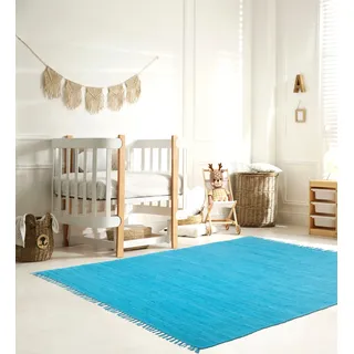OTTO home Kinderteppich »Insa Fleckerl« rechteckig 5 mm Höhe Uni Farben, pastell, handgewebt, pflegeleicht, waschbar, Kinderzimmer, blau