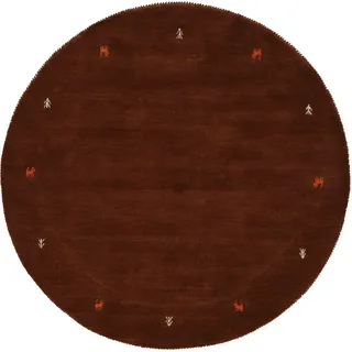 carpetfine Gabbeh Uni Wollteppich Ø 80 cm Braun