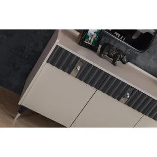 Komplette Garnitur Designer Beige Anrichte Sideobard 2x Spiegel 3tlg Set - Beige