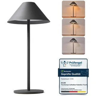 BOJIM LED Tischlampen Kabellos Outdoor, USB Aufladbar 4000mAh Tischleuchten | Akku Touch Dimmbare Nachttischlampe, 10T Laufzeit, Tragbare Kabellose IP54 Wasserfest für Garten, Fensterbank, Bedside, Grau