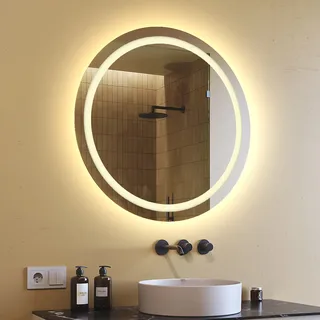 Spiegel mit Beleuchtung 80 cm- Rund Badezimmerspiegel mit LED Beleuchtung - Warmweiß 3000K - LED Badspiegel Lichtspiegel OKR033 - Transparent