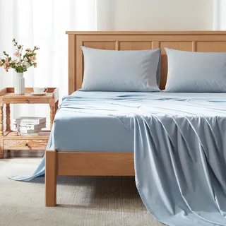 Comfort Spaces Coolmax Moisture Wicking Sheet Set Super Soft, Fade Resistant, 17" Deep Pocket, All Around Elastic - Warm Weather Cooling Sheets for Night Sweats, Twin XL, Blue 3 Piece