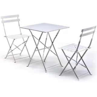 Set Komplett Bistrotisch Wohnzimmer Park Tisch+2 Stühle IN Metall Weiß