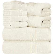 Utopia Towels 8-teiliges Premium-Handtuch-Set, 2 Badetücher, 2 Handtücher und 4 Waschlappen, 600 g/m2, 100% ringgesponnene Baumwolle, Fitnessstudio, Hotel und Spa (Elfenbein)
