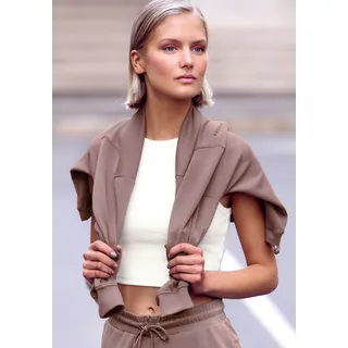 Sweatshirt COPENHAGEN STUDIOS, Damen, Gr. 40/42, braun, Sweatware, Obermaterial: 54% Modal, 40% Polyester, 6% Elasthan, unifarben, hüftlang, ohne Ausschnitt, elastischer Bund, Sweatshirts Sweatshirt, aus hochwertigem Material mit Stehkragen und Reißverschluss