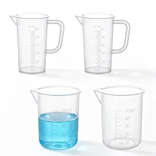 4 Stück Messbecher Klein Kunststoff, Präzisions Messbecher 100ml 50ml Kleiner Messbechers Waschpulver mit Waage Transparent Waschmittel Dosierer für Küche Backen Labor Kochen