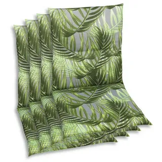 Sesselauflagenset , Grau, Grün , Textil , 4-teilig , Blätter , Füllung: Schaumstoff, Vlies , 48x5x98 cm , Oeko-Tex® Standard 100 , pflegeleicht, für den Außenbereich geeignet, mittels Gurtband zu befestigen , Gartenmöbel, Gartenpolster & Auflagen, Sesselauflagen