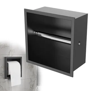 EFUTURETIME Unterputz Toilettenpapierhalter Edelstahl 17x17x8,6cm, Einbau Klopapierhalter Platzsparend WC Papierrollenhalter Schnellwechsel Toilettenpapier für Schmal Badezimmer, Schwarz Matt
