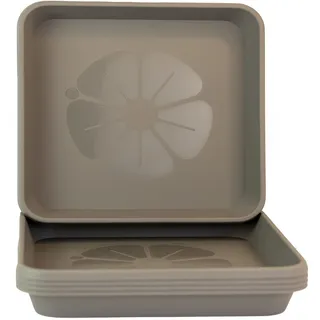 Home Garden Ornaments – Quadratische Blumentopf-Untersetzer, Set aus 5 eckigen Auffangschalen für Pflanzkübel, den Außen- und Innenbereich Groß (Grau, 29 cm außen / 25,2 cm innen)