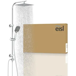 Eisl EASY DELUXE Duschset, Duschsystem ohne Armatur 2 in 1 mit großer Edelstahl Regendusche Antikalk, höhenverstellbar, inkl. Duschabzieher