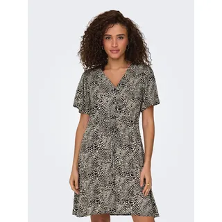 ONLY Minikleid "ONLEVIDA S/S SHORT DRESS WVN NOOS" Viskose, regular fit, V-Ausschnitt, pumice stone aop:alma heart leo