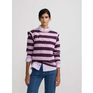 Silbon für Damen. 135053 Lila gestreifte Schulterpolster Sweatshirt (M), Lässig, Flieder, Baumwolle