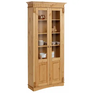 Home Affaire Glasvitrine HOME AFFAIRE "Teresa", beige (natur), B:90cm H:193cm T:32cm, Massivholz, Schränke, mit 2 Glastüren, Höhe 193 cm, aus massiver Kiefer, FSC