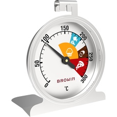 BROWIN® Analog Ofenthermometer aus Edelstahl 100502 | 0-300 °C Thermometer für Backofen | Backofenthermometer zum Hinstellen oder Aufhängen innen in den Ofen | Backofen-Thermometer