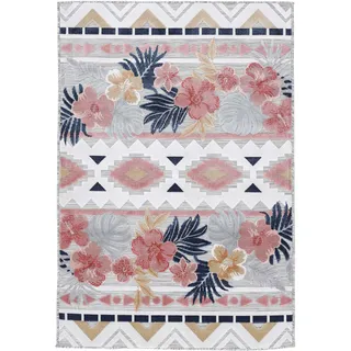 carpetfine Teppich »Deja 101« rechteckig 4 mm Höhe robustes Flachgewebe, Floral Palmenblätter, In- und Outdoor, Läufer, bunt