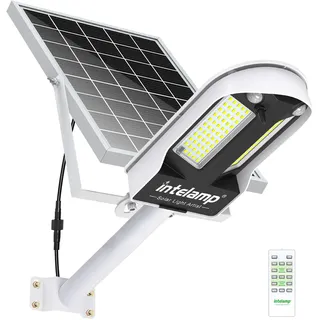 INTELAMP Solar Straßenlaterne mit Fernbedienung, 12500mAh 3000LM Solar Strahler Außen 6500K Straßenlampe Wandleuchte mit Bewegungsmelder Sensor, Außen Wegeleuchte im Freien Straßenleuchte