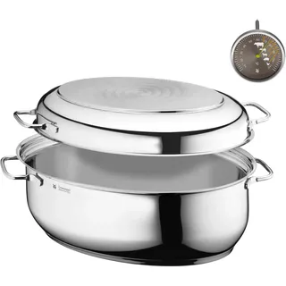 WMF Bräter mit Deckel backofengeeignet, 8,5l, Bräter Induktion, Cromargan Edelstahl, Induktionsdeckel, Bratenthermometer, 41x28,5x18cm