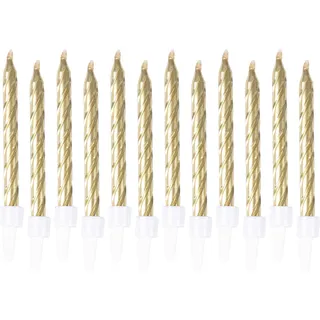 Homéa, Set mit 12 metallisierten Kerzen, mit Kunststoffhalterung, Höhe 6 cm, goldfarben